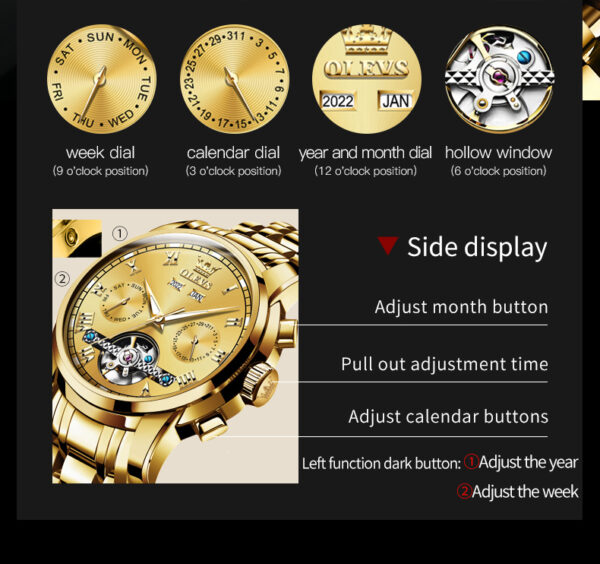 OLEVS 6607 Men's Automatic Mechanical Watch - Luxury Business Skeleton Wristwatch with Calendar Display - Image 3