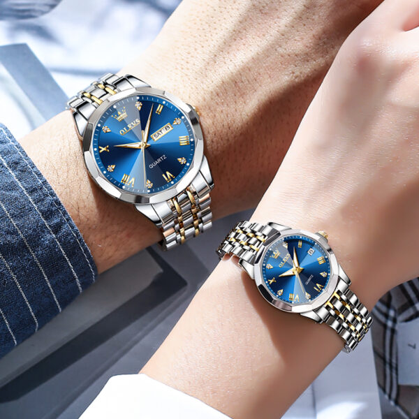 OLEVS 9931 Couple Watches - Luxury Rhombus Mirror Quartz Wristwatches - Image 4