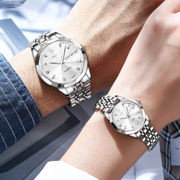 OLEVS 9931 Couple Watches - Luxury Rhombus Mirror Quartz Wristwatches - Image 2