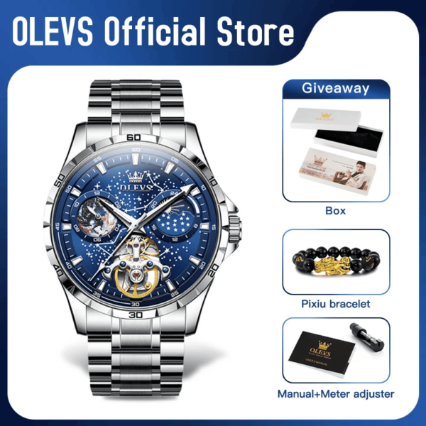 OLEVS 6689 Men's Automatic Mechanical Watch -  Luminous Moon Phase Watch with Starry Dial - Image 2