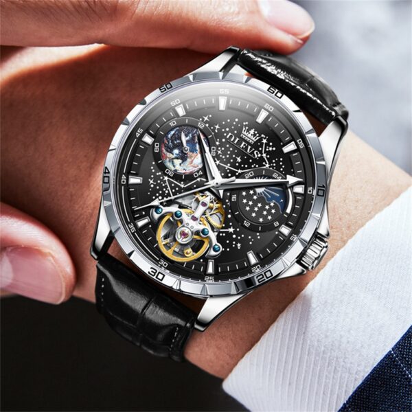 OLEVS 6689 Men's Automatic Mechanical Watch -  Luminous Moon Phase Watch with Starry Dial - Image 12