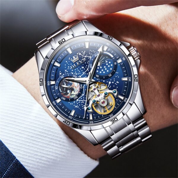 OLEVS 6689 Men's Automatic Mechanical Watch -  Luminous Moon Phase Watch with Starry Dial - Image 8