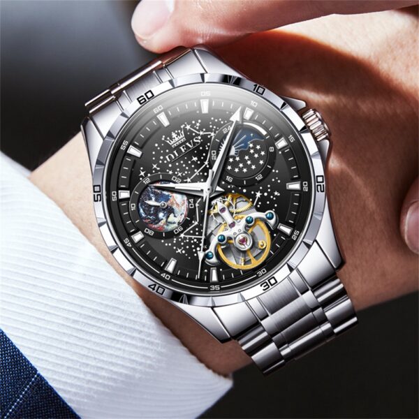 OLEVS 6689 Men's Automatic Mechanical Watch -  Luminous Moon Phase Watch with Starry Dial - Image 10