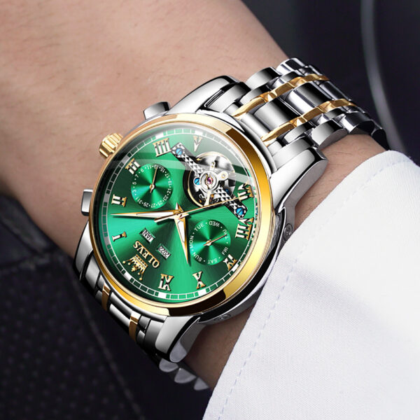 OLEVS 6607 Men's Automatic Mechanical Watch - Luxury Business Skeleton Wristwatch with Calendar Display - Image 2