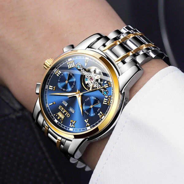 OLEVS 6607 Men's Automatic Mechanical Watch - Luxury Business Skeleton Wristwatch with Calendar Display - Image 9