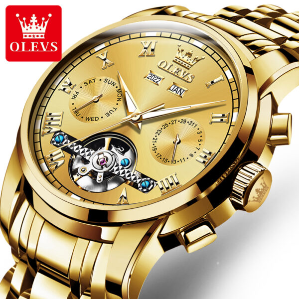 OLEVS 6607 Men's Automatic Mechanical Watch - Luxury Business Skeleton Wristwatch with Calendar Display - Image 12